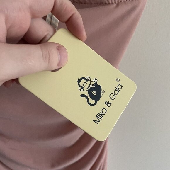 Mika & Gala Wmn 8 Blush Shoulder Pads Sweet Lovers Ruched Bodycon Mini Dress NWT - Picture 10 of 15